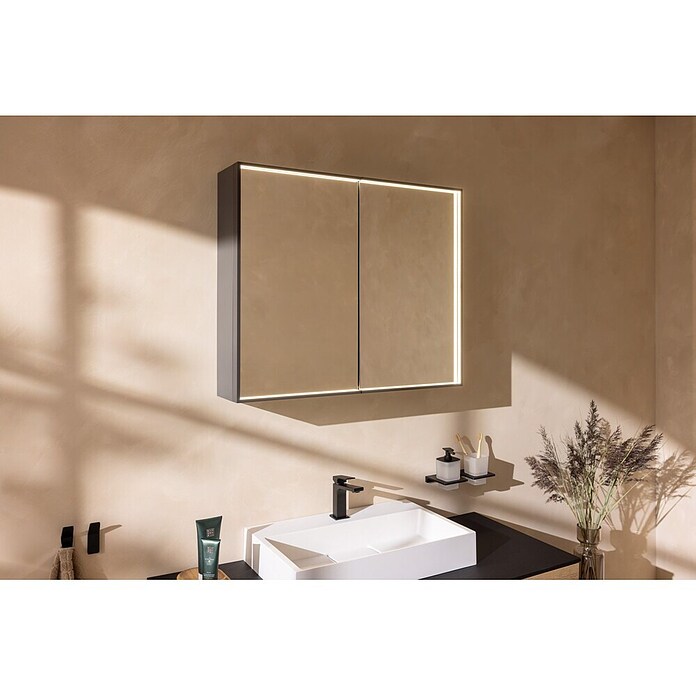 Camargue LED-Spiegelschrank Alumea (B x H: 80 x 68 cm, Anthrazit) | BAUHAUS
