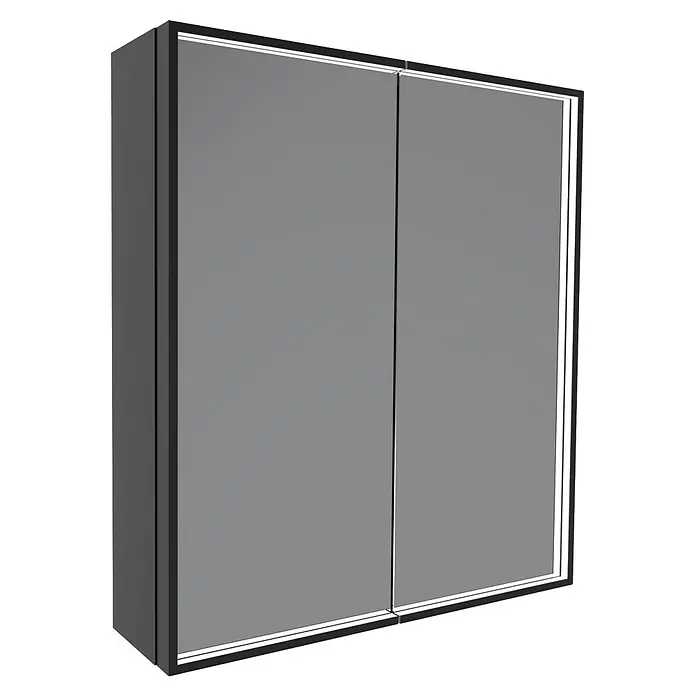 Camargue LED-Spiegelschrank Alumea - B x H: 60 x 68 cm, Anthrazit - Dunkelgrauer zweitüriger Lagerschrank mit schlankem Metallbesatz.