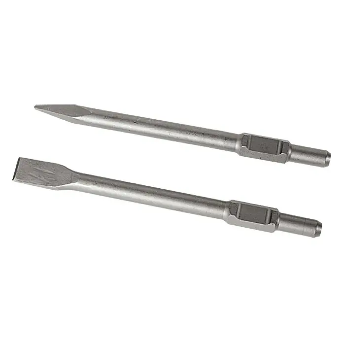 Toolson PRO Martillo demoledor AH 43 - 1.600 W, 43 J, Alojamiento SDS-Hex - Dos brocas de cincel para martillos neumáticos, una puntiaguda y una plana, para trabajos de demolición en obras.