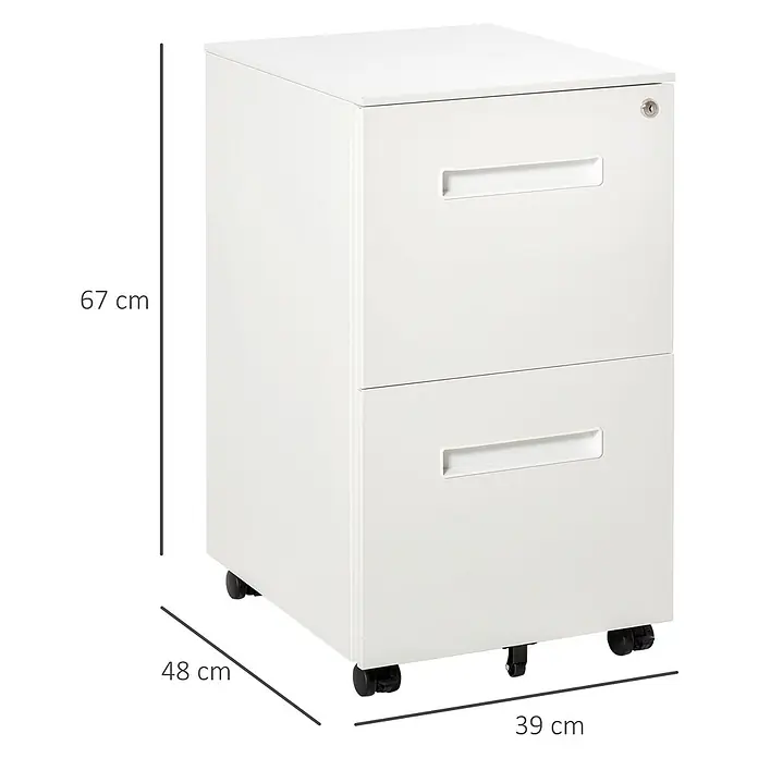 Vinsetto Rollcontainer Rollcontainer - Weiß, Anzahl Schubladen: 2 Stk. - Weißer Rollcontainer mit zwei Schubladen, integrierten Griffen und Schloss, Maße 67x39x48 cm.
