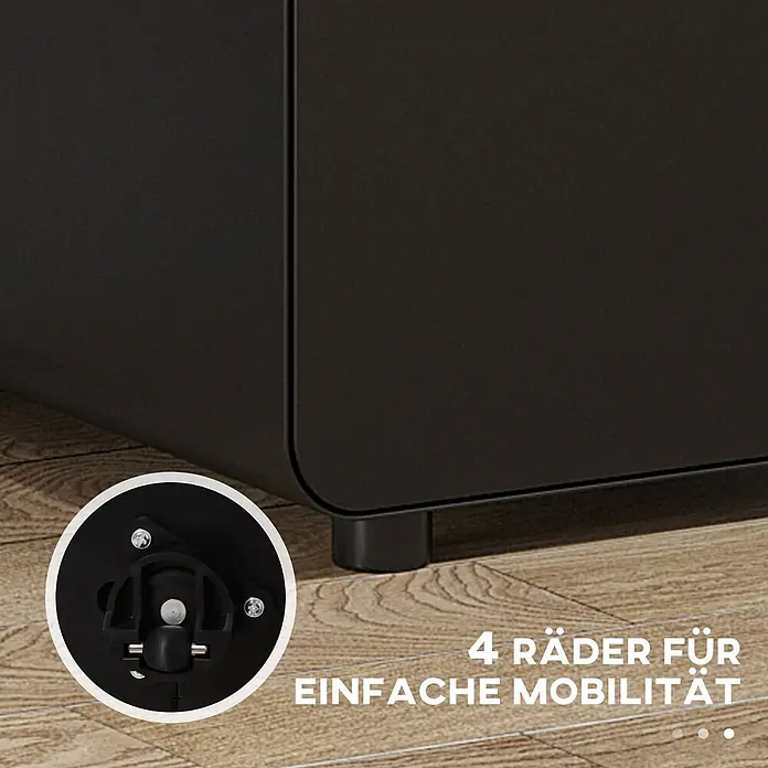Vinsetto Rollcontainer Rollcontainer - Schwarz, Anzahl Schubladen: 3 Stk. - Schwarzer Schrank mit abgerundeten Kanten. Detail eines festen Fußes und optionaler Lenkrolle für einfache Mobilität.