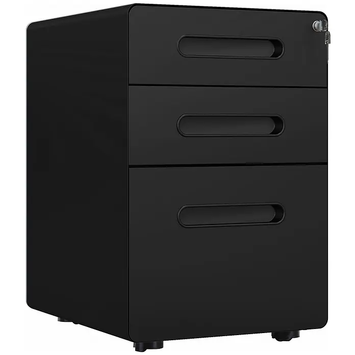 Vinsetto Rollcontainer Rollcontainer - Schwarz, Anzahl Schubladen: 3 Stk. - Schwarzer mobiler Aktenschrank aus Metall mit drei abschließbaren Schubladen und integrierten Griffen.