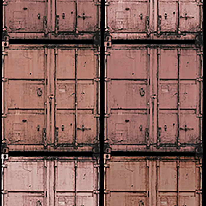 Marburg Smart Art Easy Fototapete Illustration - B x H: 159 mm x 270 cm, Vlies, Rot-Braun - Gestapelte, rostige, rotbraune Schiffscontainer, die ihre industrielle Textur und verwitterte Oberflächen zeigen.