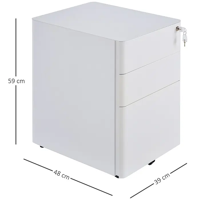 Vinsetto Rollcontainer Rollcontainer - Schwarz, Anzahl Schubladen: 2 Stk. - Weißer Metall-Rollcontainer mit drei abschließbaren Schubladen, Maße 59x48x39 cm.