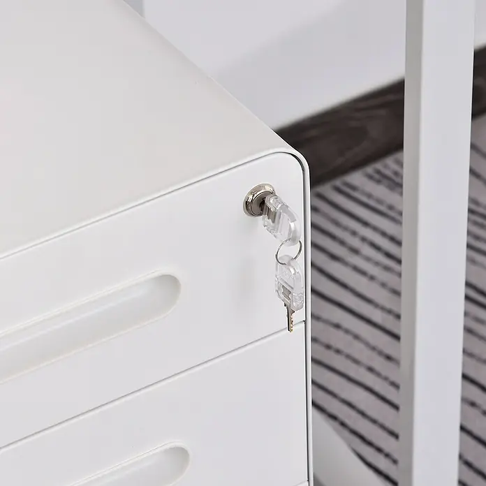 Vinsetto Rollcontainer Rollcontainer - Weiß, Anzahl Schubladen: 3 Stk. - Weißer Metall-Aktenschrank mit mehreren Schubladen, integrierten Griffen und Schlüsseln im oberen Schloss.
