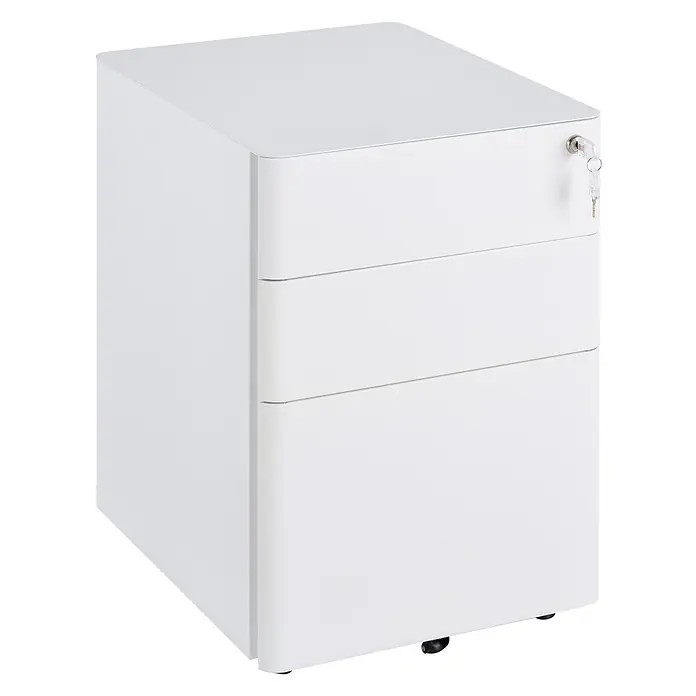 Vinsetto Rollcontainer Rollcontainer - Weiß, Anzahl Schubladen: 3 Stk. - Weißer Metall-Rollcontainer mit drei abschließbaren Schubladen, abgerundeten Kanten und Rollen für Bürolagerung.