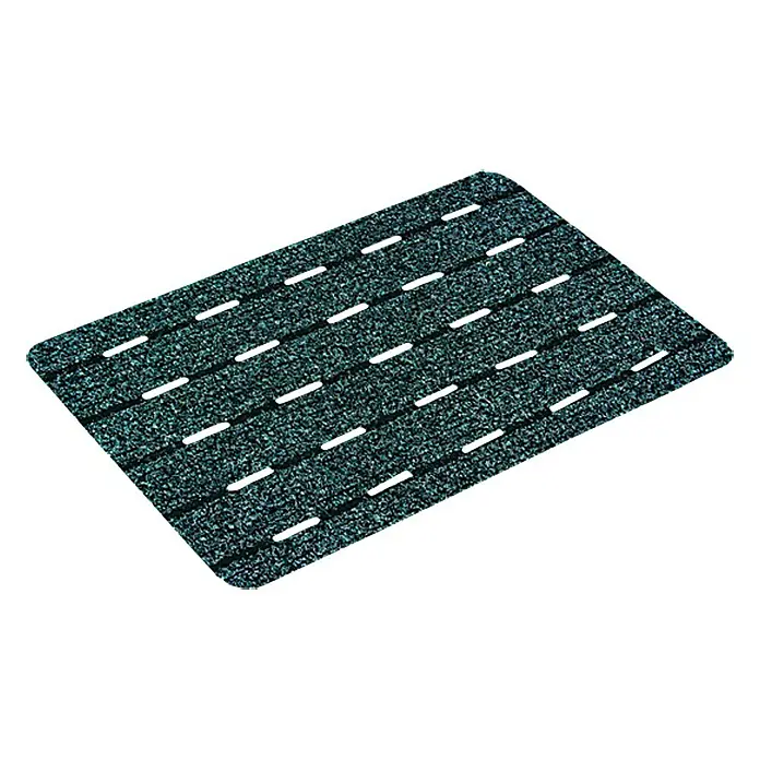 Astra Fußmatte Perfo Rips - Anthrazit, 40 x 60 cm, 100 % Polypropylen - Ein rechteckiges, dunkelgraues MOLLE-Panel mit horizontalen Schlitzen zur Befestigung von Ausrüstung.