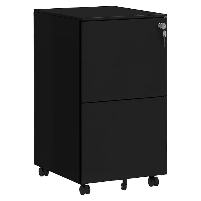 Vinsetto Rollcontainer Rollcontainer - Schwarz, Anzahl Schubladen: 2 Stk. - Schwarzer Rollcontainer mit zwei abschließbaren Schubladen und Schlüssel, auf Rollen.