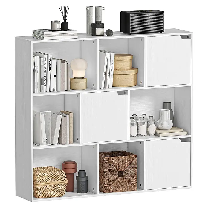Homcom Holzregal - Traglast pro Boden: 4 kg, Anzahl Böden: 2 Stk., Nageln, Weiß - Weißes modulares Würfelregal mit offenen und geschlossenen Fächern, zur Organisation von Büchern, Deko und Körben.