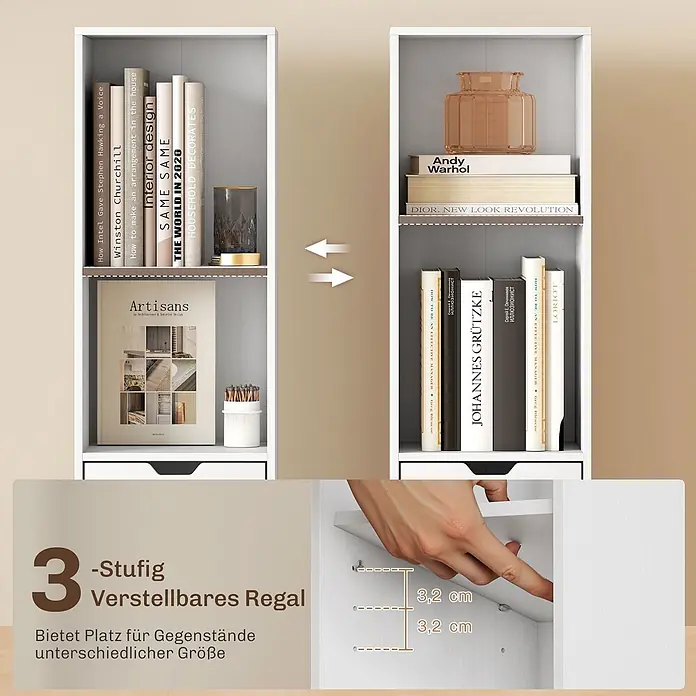 Homcom Holzregal - H x B x T: 158 x 24 x 24 cm, Traglast pro Boden: 5 kg, Anzahl Böden: 5 Stk., Schrauben, Weiß - Weißes, 3-stufig verstellbares Modulregal für Gegenstände unterschiedlicher Größe.