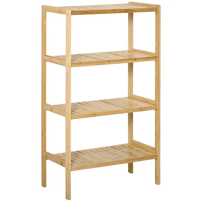 Homcom Holzregal - Traglast pro Boden: 10 kg, Anzahl Böden: 4 Stk., Schrauben, Naturholz - Vierstöckiges Bambusregal zur Aufbewahrung und Präsentation.