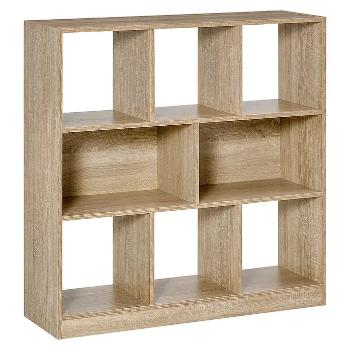 Homcom Holzregal - Traglast pro Boden: 16 kg, Anzahl Böden: 3 Stk., Schrauben, Eiche - Helles Regal aus Holzoptik mit mehreren offenen Fächern.