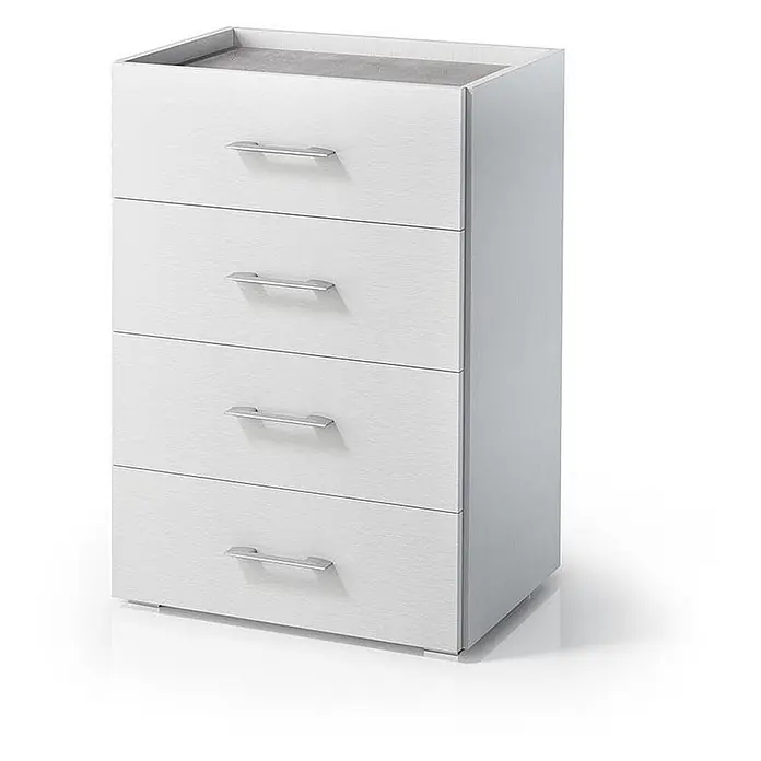 Kiamami Valentina Kommode - L x B x H: 500 x 410 x 870 cm, Weiß - Weiße Kommode mit vier Schubladen und silbernen Griffen.