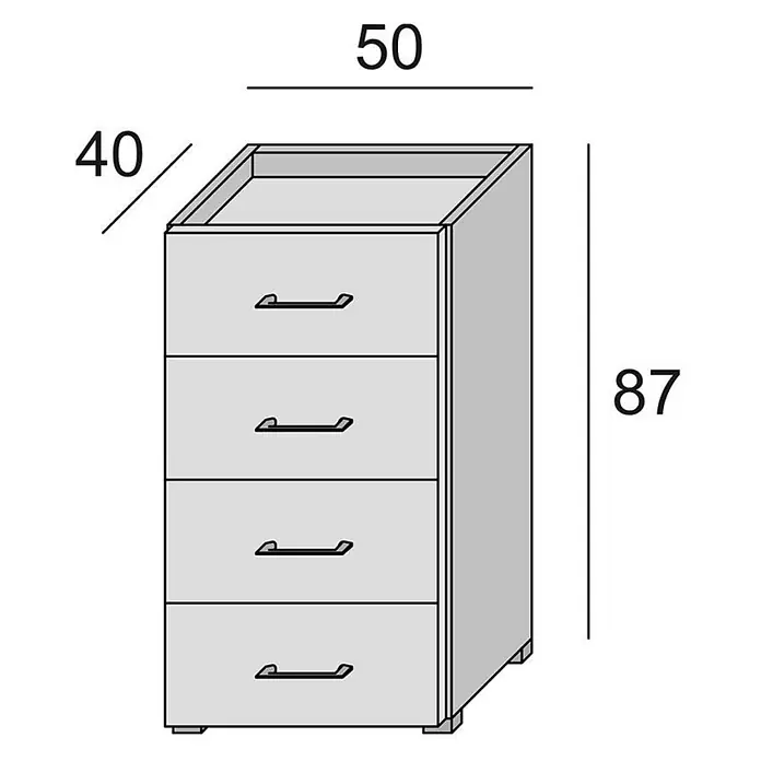 Kiamami Valentina Kommode - L x B x H: 500 x 410 x 870 cm, Weiß - Hellgraue Kommode mit vier Schubladen und silbernen Griffen, Maße 50x40x87 cm.
