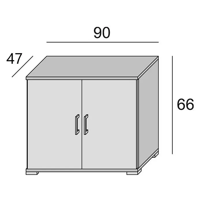 Kiamami Valentina Kommode - L x B x H: 900 x 470 x 660 cm, Weiss, grau - Rechteckiger hellgrauer Schrank mit zwei Türen und Griffen, Maße 90x47x66.