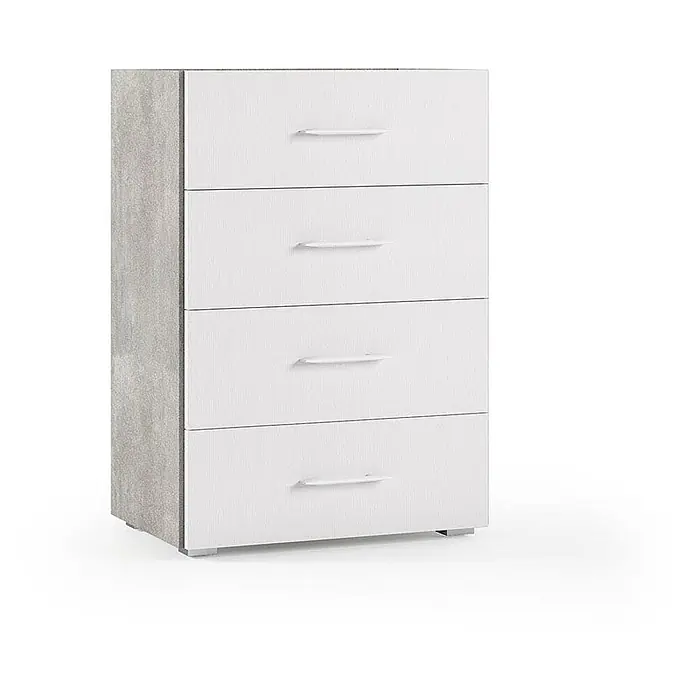 Kiamami Valentina Kommode - L x B x H: 600 x 410 x 870 cm, Weiß - Vierschubladige Kommode mit weißen Fronten und grauen Seiten in Betonoptik.
