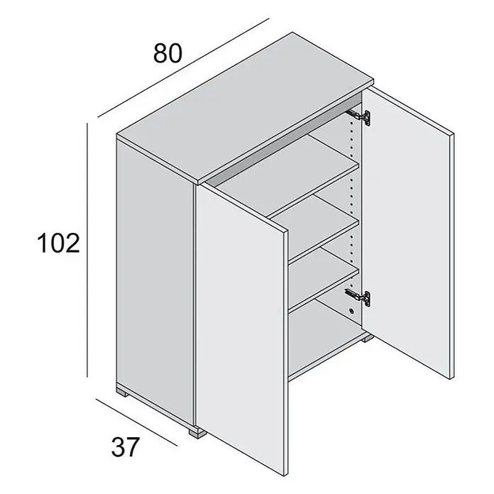 Kiamami Valentina Kommode - L x B x H: 80 x 37 x 102 cm, Beige - Grauer zweitüriger Schrank mit drei verstellbaren Einlegeböden, Maße 80x102x37 cm.