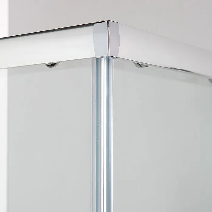 Kiamami Valentina Eckdusche - 90 x 70 x 190 cm, Farblos, Stärke: 6 mm - Verchromte Duschkabine obere Ecke mit Rahmen, vertikaler Stütze und sichtbaren Rollen für Glasschiebetüren.