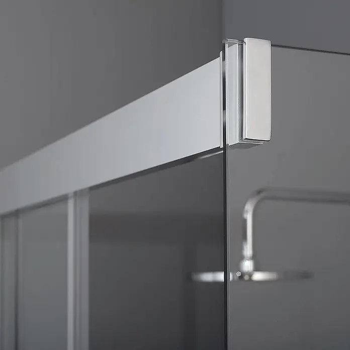Kiamami Valentina Eckdusche - 1.300 x 700 x 1.900 cm, Transparent, Stärke: 6 mm - Klare Glasduschwand mit silbergrauer Oberschiene und gebürsteten Metallbeschlägen, Teil einer modernen Duschkabine.