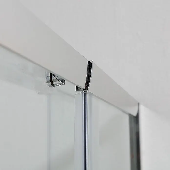 Kiamami Valentina Eckdusche - 0,02 x 0,02 x 1.900 cm, Transparent, Stärke: 6 mm - Verchromte obere Schiene und Rollenmechanismus für eine Schiebeduschtür aus Klarglas.