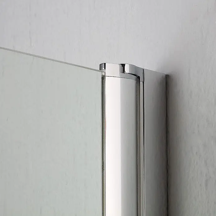 Kiamami Valentina Eckdusche - 900 x 900 x 1.900 cm, Transparent, Stärke: 6 mm - Rahmenloses Duschglaspaneel mit poliertem Chrom-Wandanschluss.