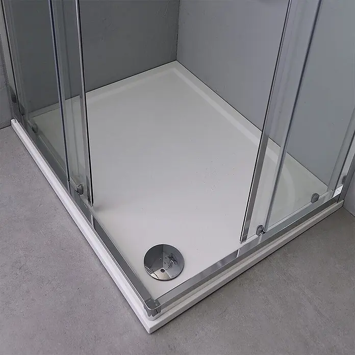 Kiamami Valentina Eckdusche - 70 x 120 x 195 cm, Transparent, Stärke: 6 mm - Weißes rechteckiges Duschbecken mit Chromleiste und klarer Glasschiebetür-Duschkabine, installationsbereit.