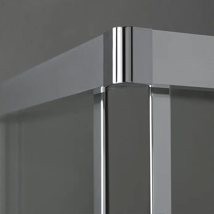 Kiamami Valentina Eckdusche - 80 x 80 x 195 cm, Transparent, Stärke: 6 mm - Chrom-Eckprofil einer Duschkabine mit Klarglas.