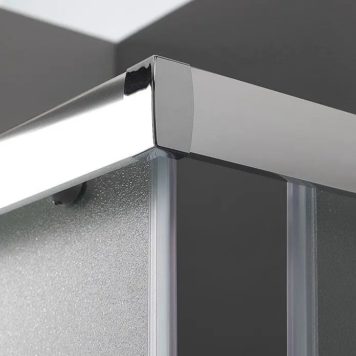 Kiamami Valentina Eckdusche - 1.200 x 700 x 1.850 cm, Matt, Stärke: 6 mm - Eckprofil einer Duschkabine aus poliertem Chrom mit mattiertem Glas und transparenten Dichtungen.