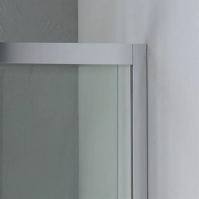 Kiamami Valentina Eckdusche - 900 x 900 x 1.950 cm, Transparent, Stärke: 6 mm - Silberner Aluminiumrahmen einer Duschkabine mit lichtdurchlässiger Glasscheibe.