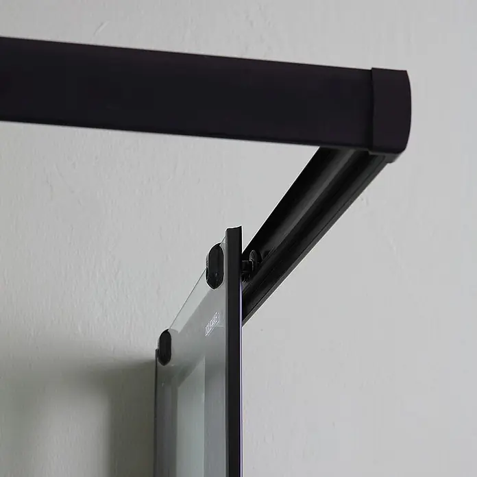 Kiamami Valentina Eckdusche - 900 x 700 x 1.900 cm, Schwarz, Weiß, Stärke: 6 mm - Schwarzes Gleitschienensystem mit Glaspaneel für Schiebetüren oder Duschkabinen.