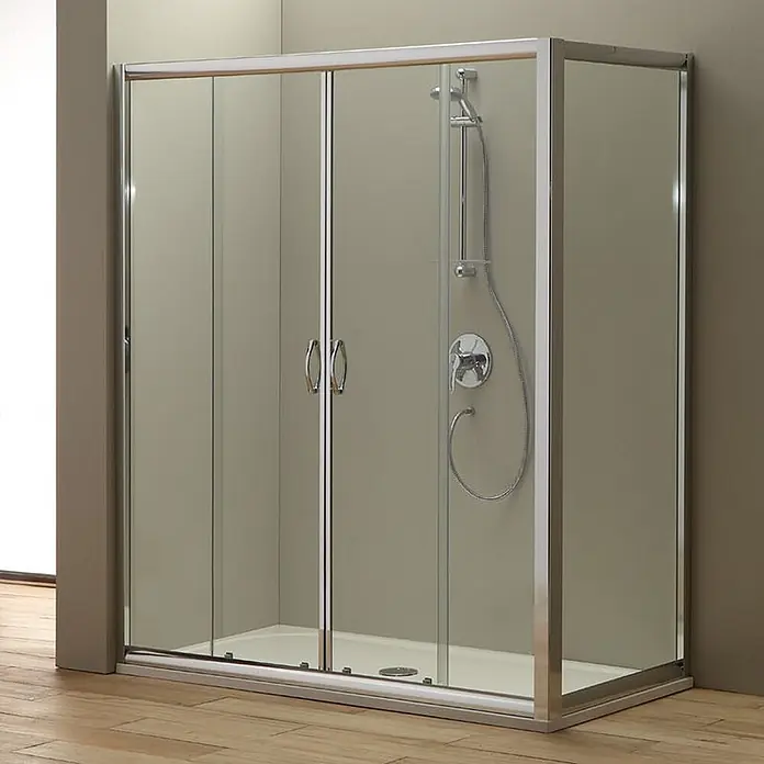 Kiamami Valentina Eckdusche - 1.800 x 800 x 1.850 cm, Transparent, Stärke: 6 mm - Rechteckige Glasduschkabine mit Chromrahmen und Schiebetüren, ausgestattet mit Duschkopf und Armaturen.