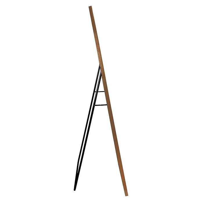 Standspiegel Mira - 70 x 170 cm, Gebogen, Gold - Brauner Ganzkörperspiegel aus Holz mit schwarzem Metallständer.