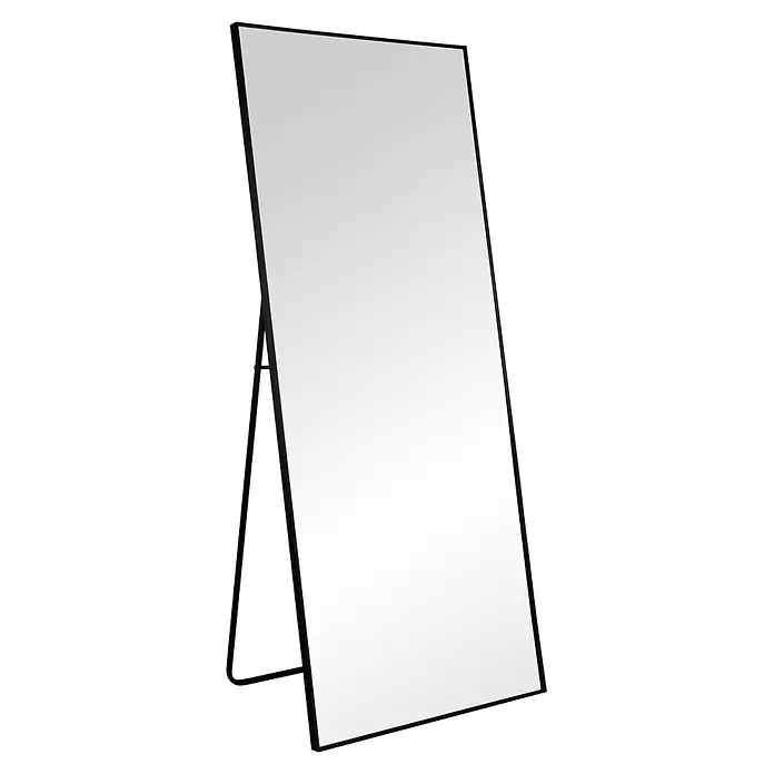 Standspiegel Mira - 70 x 170 cm, Eckig, Schwarz - Standspiegel mit schwarzem Rahmen und integrierter Stütze.
