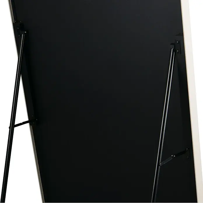 Standspiegel Mira - 70 x 170 cm, Gebogen, Sand - Rückansicht eines Spiegels oder Rahmens mit schwarzer Rückwand, hellem Rahmenrand und schwarzen Metallstützen.