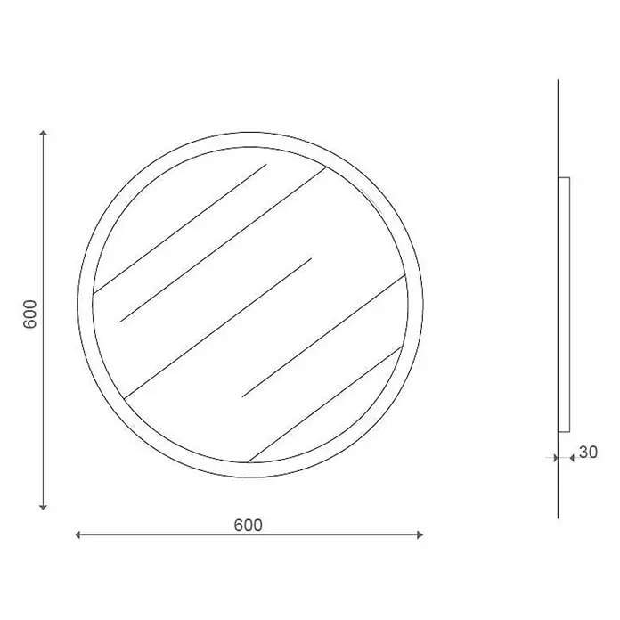Kiamami Valentina Wandspiegel - 30 x 600 cm, Schwarz - Runder Spiegel, 600mm Durchmesser, 30mm Tiefe.