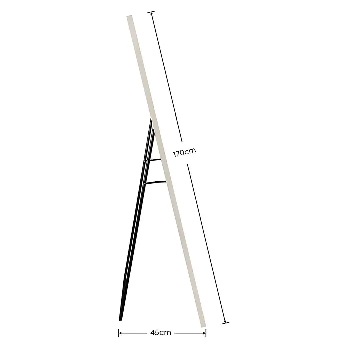 Standspiegel Mira - 70 x 170 cm, Eckig, Sand - Hellfarbener Standspiegel mit schwarzem Metallgestell, 170 cm hoch und 45 cm tief.