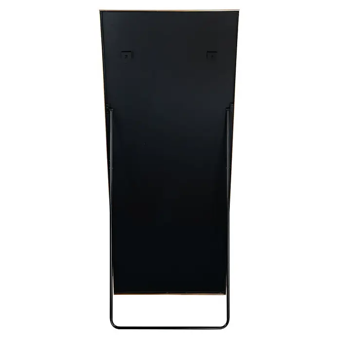 Standspiegel Mira - 70 x 170 cm, Eckig, Gold - Rückseite eines schwarzen Standspiegels mit goldfarbenem Rahmen und schwarzem Metallfuß.