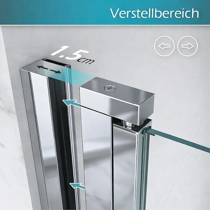 i-flair Eckdusche Matilde 120x90x180 cm - Beschichtet, Silber, Stärke: 6 mm - Chrom-Glanzprofil der Duschkabine mit 1,5 cm Verstellbereich.