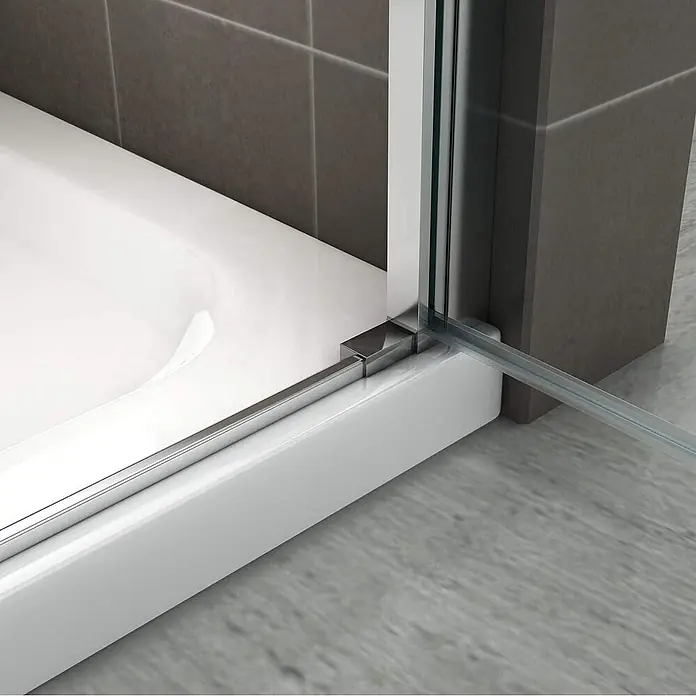 i-flair Eckdusche Matilde 120x90x180 cm - Beschichtet, Silber, Stärke: 6 mm - Weiße Duschwanne mit verchromter Bodenschiene und klarer Glas-Duschtür.