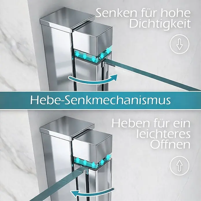 i-flair Eckdusche Matilde 120x90x180 cm - Beschichtet, Silber, Stärke: 6 mm - Polierter Chrom-Duschkabinenscharnier mit Hebe-Senkmechanismus für Dichtigkeit und leichtes Öffnen.