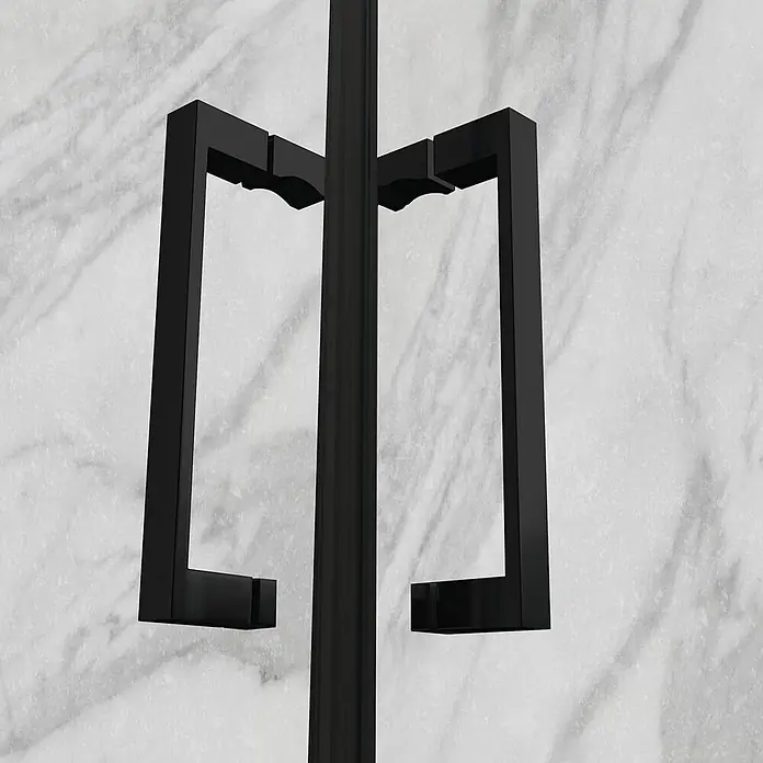 i-flair Eckdusche Matilde 80x90x180 cm - Beschichtet, Schwarz, Stärke: 6 mm - Mattschwarzer, rechteckiger Duschkabinentürgriff.