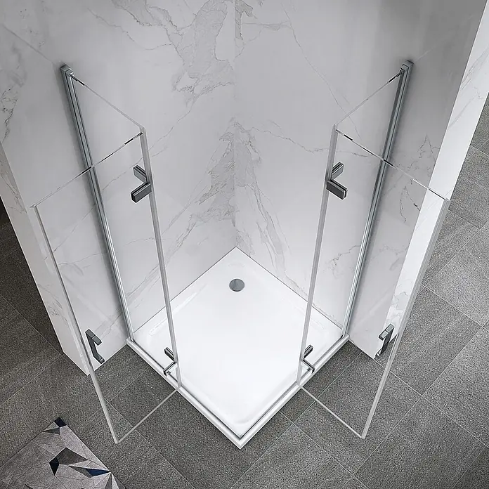 i-flair Eckdusche Matilde 80x90x180 cm - Beschichtet, Silber, Stärke: 6 mm - Viertelkreis-Duschkabine mit Klarglas, chromfarbenen Profilen und weißer Duschwanne.
