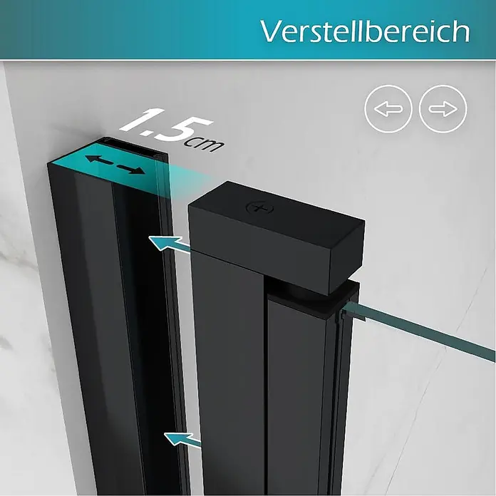 i-flair Eckdusche Matilde 80x90x180 cm - Beschichtet, Schwarz, Stärke: 6 mm - Schwarzes Duschwand-Wandprofil mit 1,5 cm Verstellbereich.