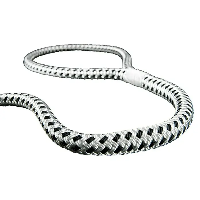 Robline Festmacherleine Rio - Schwarz/Weiß, Polyester, 12 mm x 10 m - Geflochtene schwarze und silberne Seilschlinge, ideal für verschiedene Anwendungen, robust und langlebig.