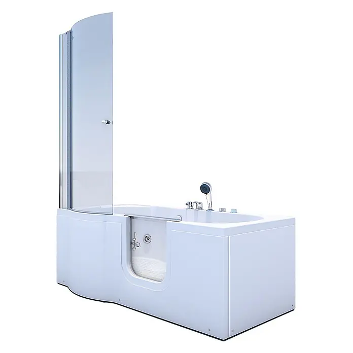 AcquaVapore Badewanne Fertigdusche S12D-EH-WP-R - Acryl, Weiß - Weiße Badewanne mit Einstiegstür und Duschabtrennung aus Glas, für barrierefreies Baden und Duschen.