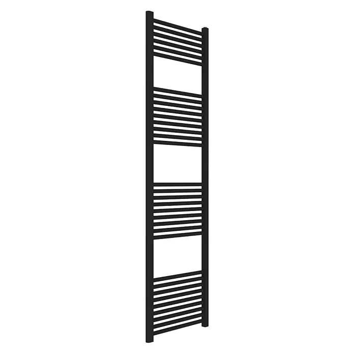 Kiamami Valentina Badheizkörper - B x H: 100 x 1.800 mm, Schwarz - Hoher schwarzer Handtuchheizkörper mit mehreren horizontalen Stäben.