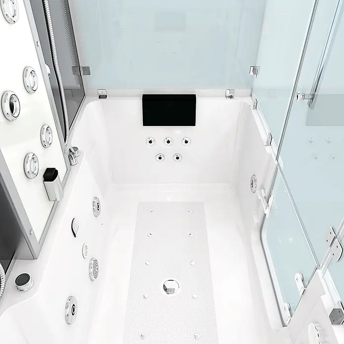 AcquaVapore Komplettdusche Dampfdusche K88-SW-TH-B - Schwarz - Weiße moderne Duschkabine mit integrierter Hydromassage-Badewanne, Klarglas-Duschabtrennung und Chrom-Armaturen.