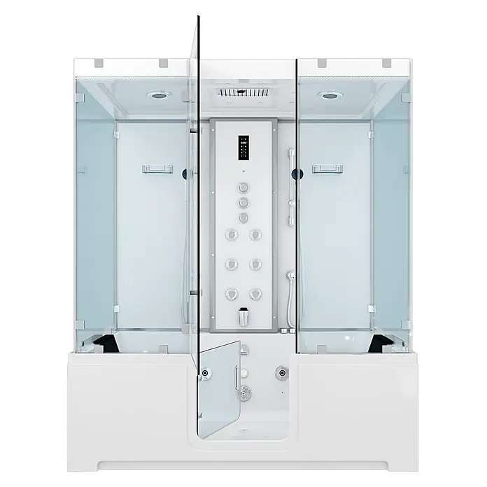 AcquaVapore Komplettdusche Dampfdusche K88-WS-TH-B-EC-SC - Weiß - Moderne weiße Duschkabine mit Glastüren, begehbarer Badewanne, Hydromassagedüsen und Dampffunktionen.