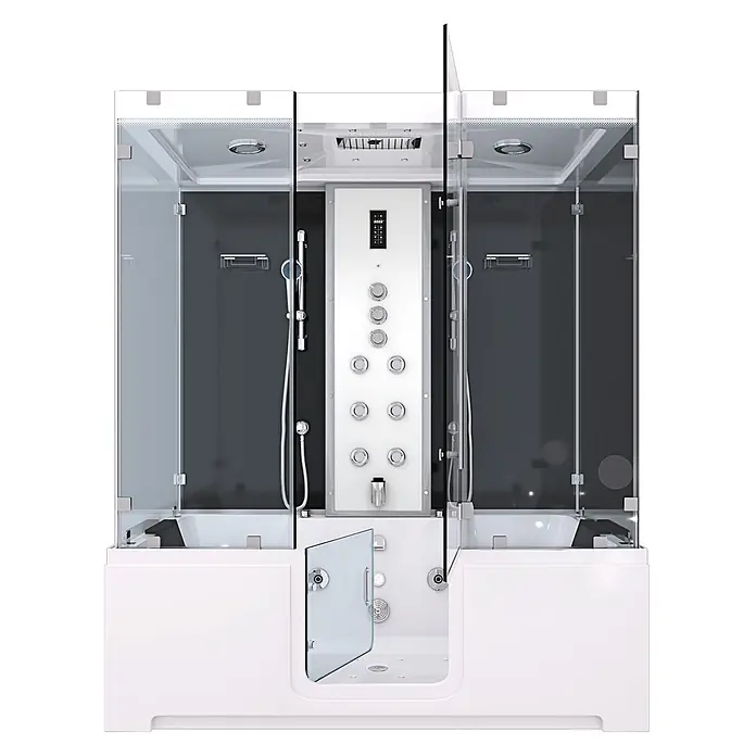 AcquaVapore Komplettdusche Dampfdusche K88-SW-TH-C-EC-SC - Schwarz - Weiß-graue Multifunktions-Duschkabine mit Klarglas, zentralem Bedienfeld, Massagedüsen und barrierefreiem Einstieg.