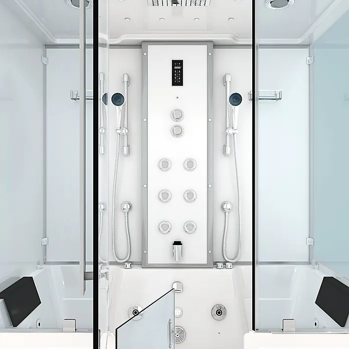 AcquaVapore Komplettdusche Dampfdusche K88-WS-EH-A - Weiß - Moderne weiße Duschkabine mit integrierter Badewanne, digitalem Bedienfeld, Hydro-Düsen und Handbrausen.